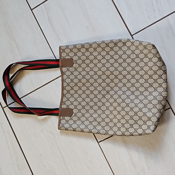 Gucci Sherry Ophidia Tote Bag GG Logo Red/Green Handles Vintage w/Dustbag - Picture 2 of 16